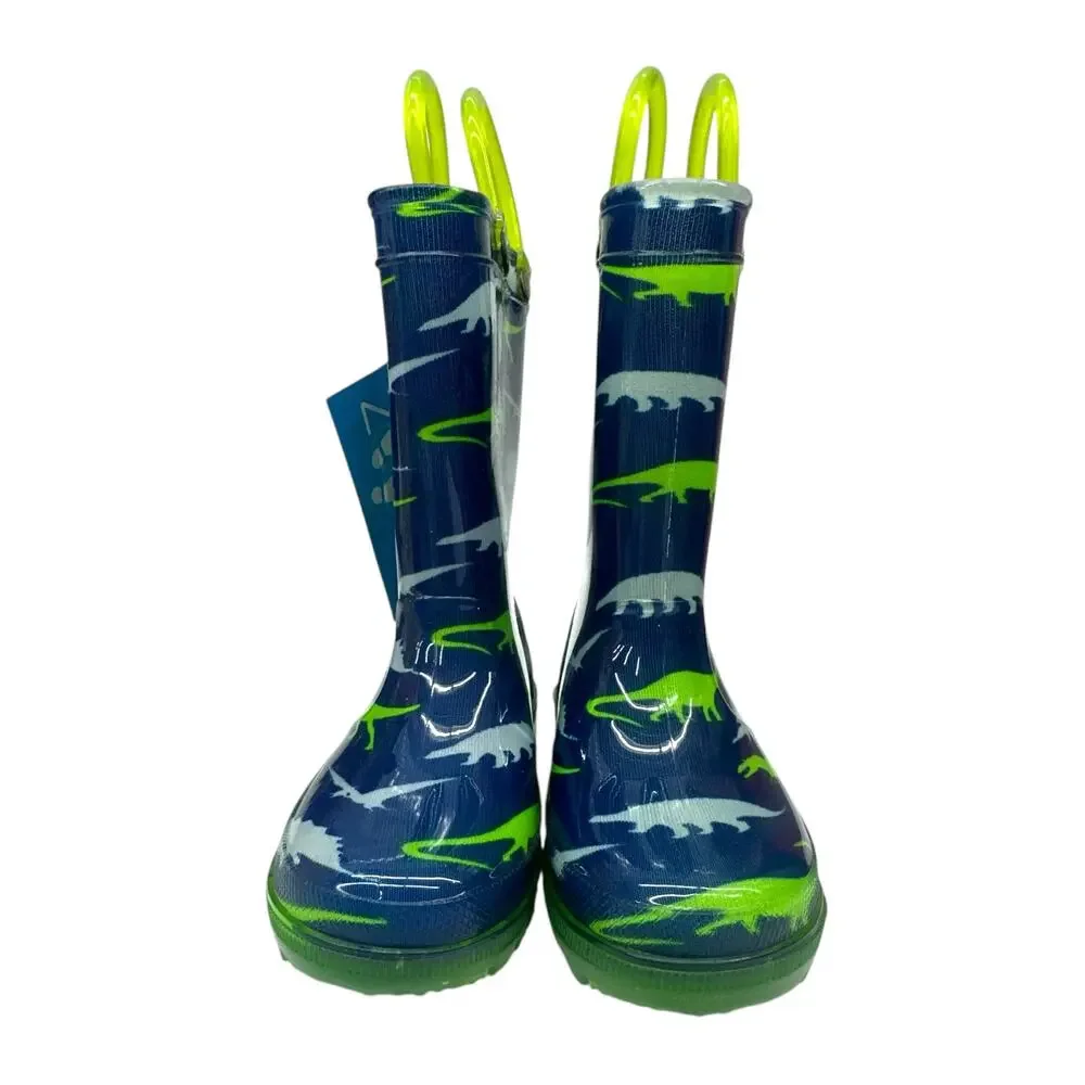 Zoogs Light Up Boys Dinosaur Boots Size 5 Blue Green